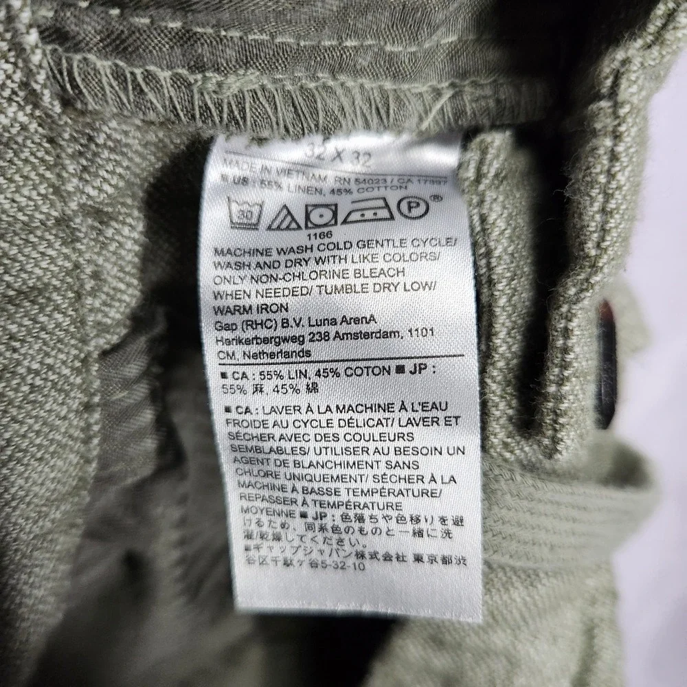 Banana Republic Mens 32x27 Athletic Linen Pants Olive Green Drawstring Casual